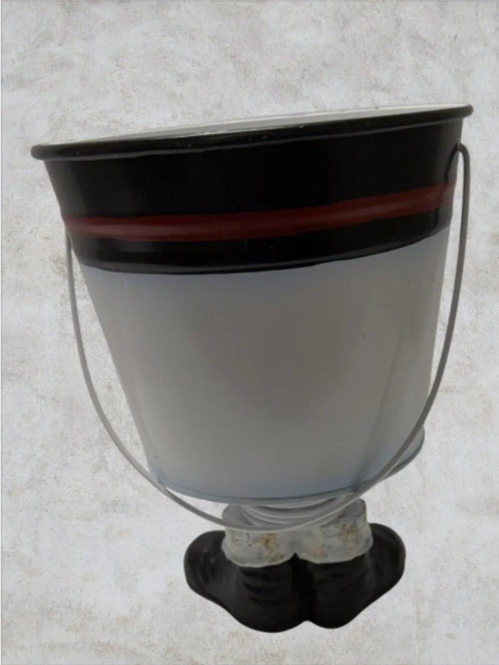 SNOWMAN BUCKET -- Small Bucket on Legs, Painted Face, Spring Makes Wobble Effect